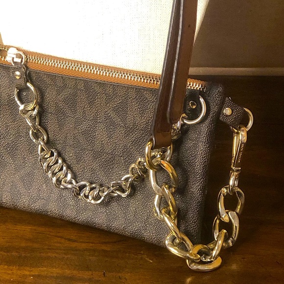 MICHAEL KORS MK Monogram Tan Brown Crossbody Bag with Two Tone Metal Hardware - Picture 14 of 17